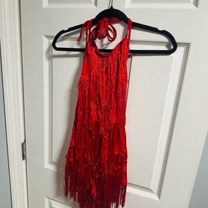 Red Fringe Halter Dress